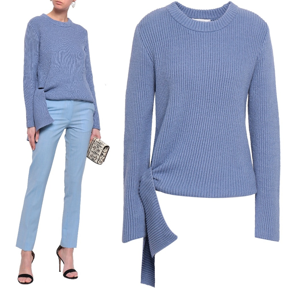 Milly Knotted Sliced Ribbed Cotton-Blend Sweater